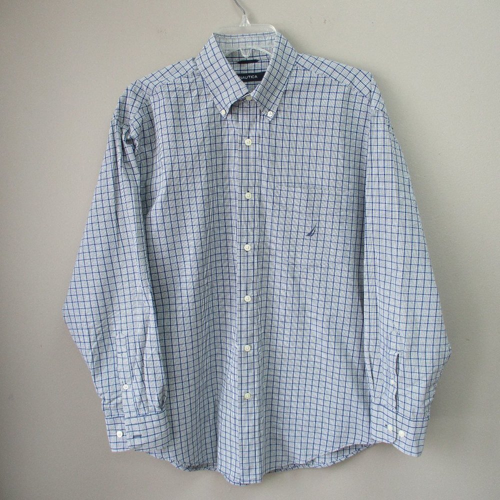 Mens Nautica Button Down Dress shirt Size Large Blue Green